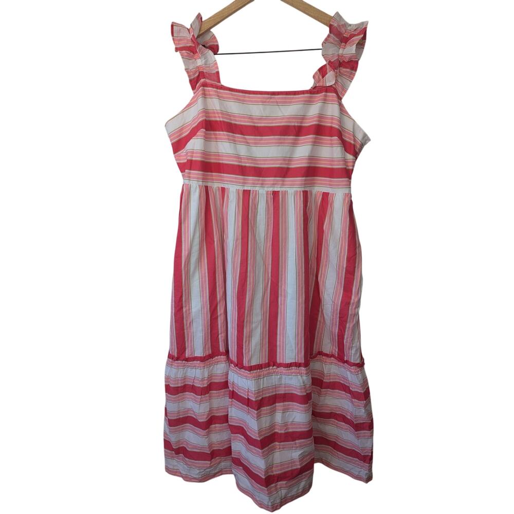 J. Crew Factory Striped Ruffle Strap Square Neck Midi Dress Summer Prep Coastal